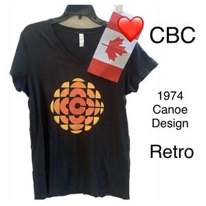 ❤️ 🇨🇦 CBC 1974 ‘Canoe’ Black V-Neck tshirt, retro & vintage